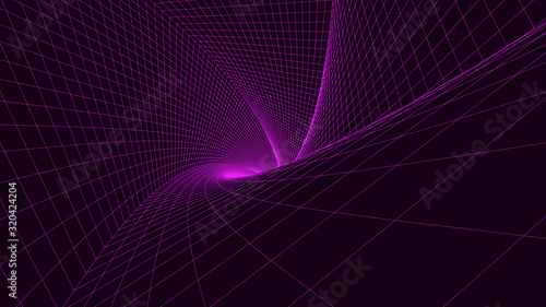 Wireframe abstract tunnel. 3D vector wormhole with a mesh structure. Vortex. Vector perspective grid.