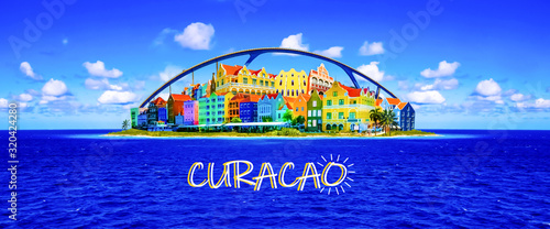 Tableau sur toile View of downtown Willemstad. Curacao, Netherlands Antilles