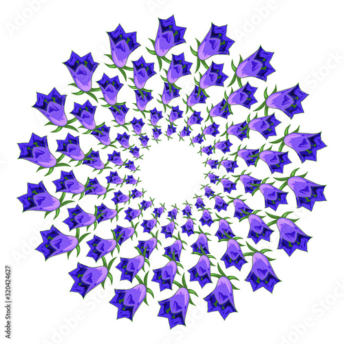 Wreath with wild blue flowers. Spring wild bells. Template for spring card with place for inscription, text, lettering.