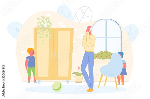 Children Playing Hide and Seek with Grandfather.