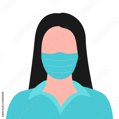 Abstract female nurse in respiratory mask. Woman face in protective medical mask. Vector illustration