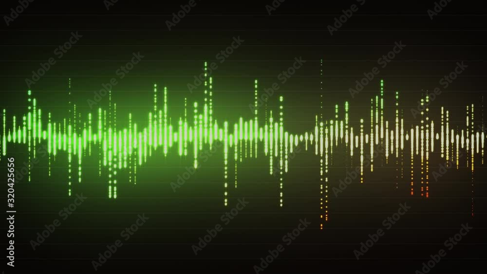 Bright glowing equalizer animation. Visualization of recording and playback of sound, voice, music. 4K audio waveform background in green neon colors. Technological backdrop Bright glowing equalizer animation. Visualization of recording and playback of sound, voice, music. 4K audio waveform background in green neon colors. Technological backdrop