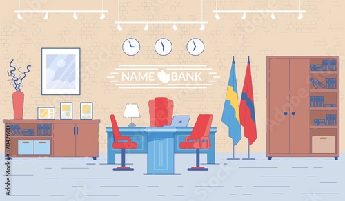 Bank Director Office Vector Interior with Table.