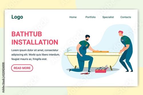 Bathtub Installation Banner. Plumbers Working