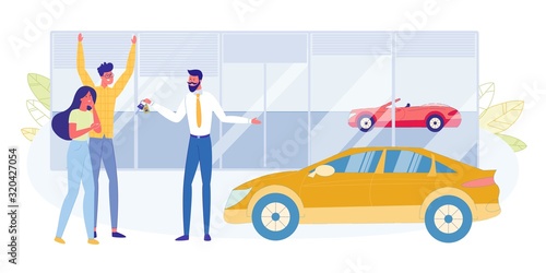 Buying Family Car in Saloon Flat Vector Concept