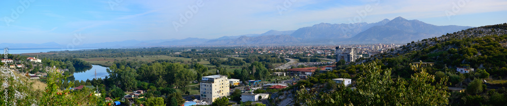 Panoramic view of Shkoder from Rozafa fortress, Albania.