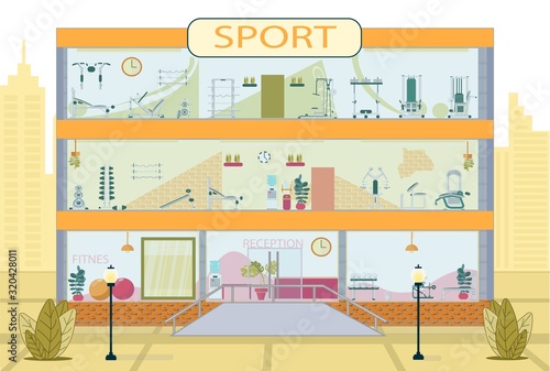 Gym Building Exterior with Fitness Room Inside