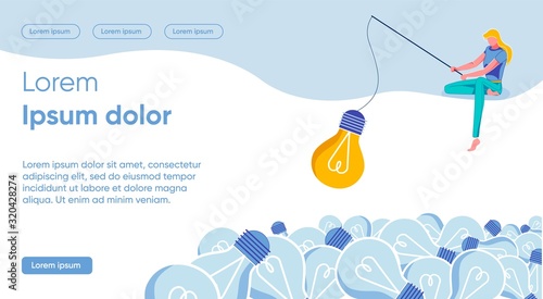 Flat Banner Catch Fishing Rod Concept Bright Idea.