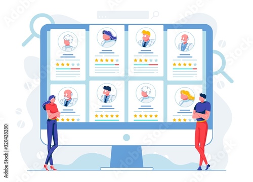 Patients Analyze Doctors Rating Flat Illustration