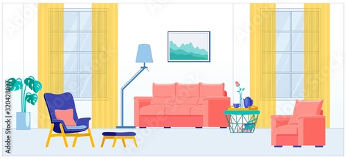 Living Room Interior in Minimalism European Style.