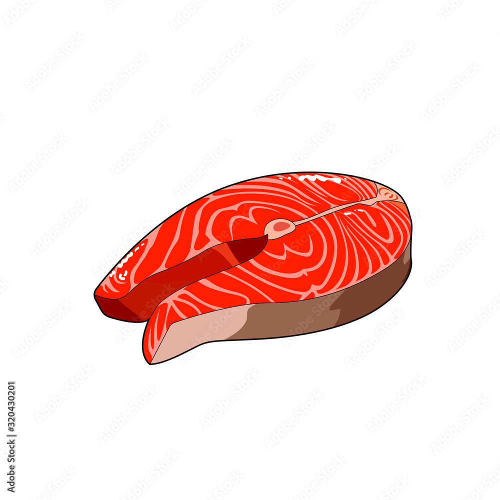 Salmon steak. Red fish fillet slice. Fresh fish meat. Vector graphic  illustration Stock Vector