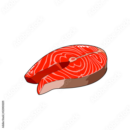 Salmon steak. Red fish fillet slice. Fresh fish meat. Vector graphic illustration