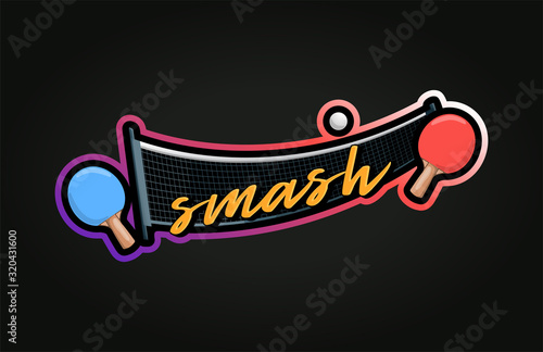 Ping pong net and racket vector professional sport Typography sticker illustration in retro style. Vector design emblem, badge and sporty template logo design.