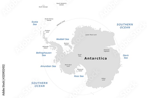 Antarctica political map on white background