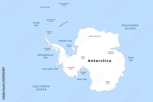 Obraz na plátně Antarctica political map on light blue background