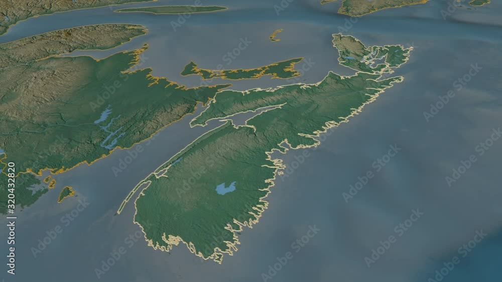 Nova Scotia, province with its capital, zoomed and extruded on the relief map of Canada in the conformal Stereographic projection. Animation 3D Nova Scotia, province with its capital, zoomed and extruded on the relief map of Canada in the conformal Stereographic projection. Animation 3D