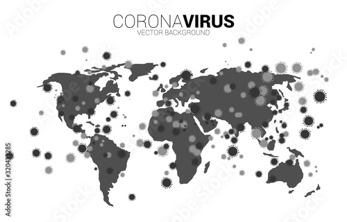 World Globe in wuhan virus shape and particle of Corana virus background. Concept for flu sickness and illness.