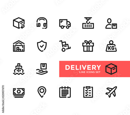 Delivery line icons set. Pixel Perfect. Modern outline symbols collection, minimal style simple linear graphic design elements. Vector line icons