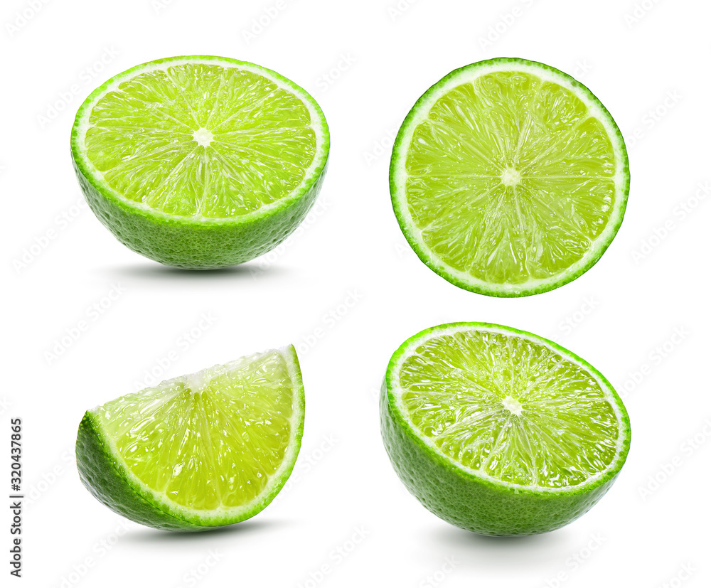 Juicy slice of lime on white background
