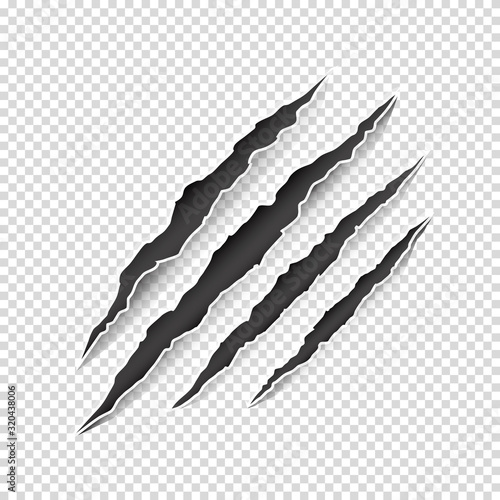 Vector illustration of animal claw scratches isolated on transparent background