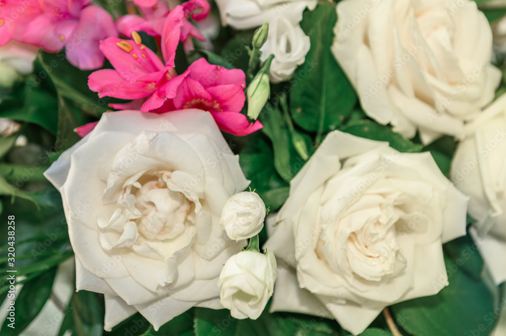 Fototapeta premium bouquet of flowers with white roses