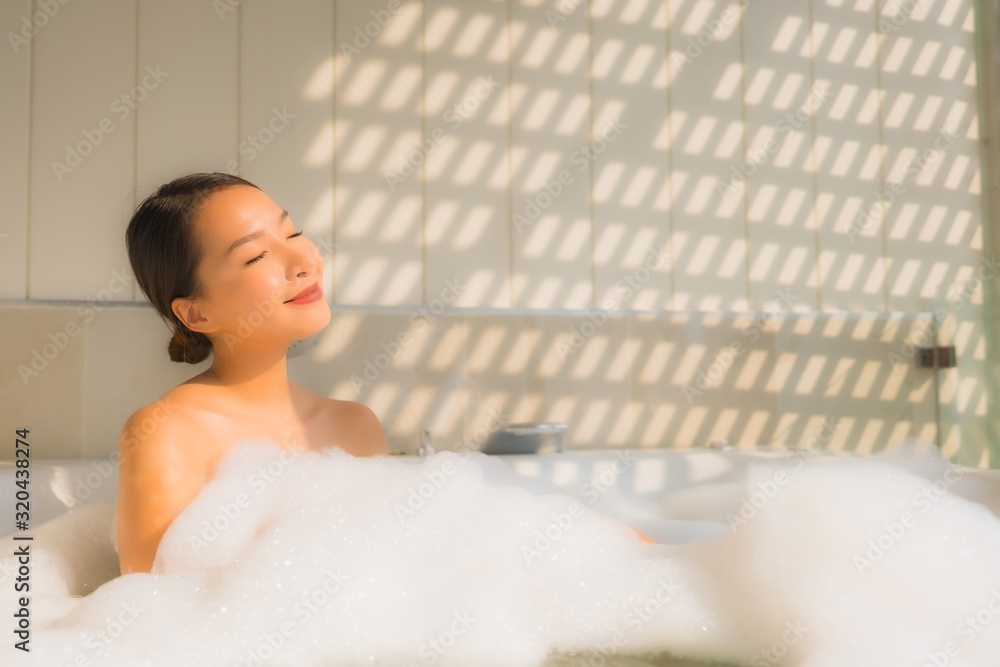 Portrait young asian woman relax take a bath in bathtub Portrait young asian woman relax take a bath in bathtub