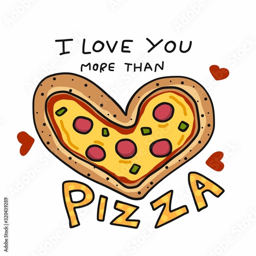 I love you more than pizza, pizza heart shape cartoon vector illustration