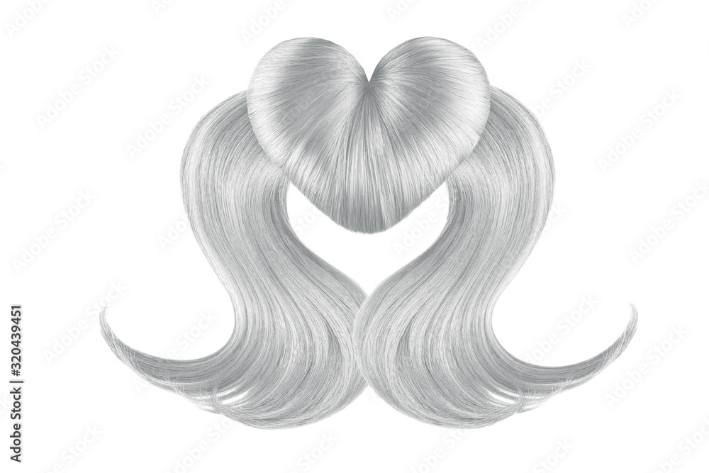 Gray hair in shape of heart on white, isolated. Doughnut bun Gray hair in shape of heart on white, isolated. Doughnut bun