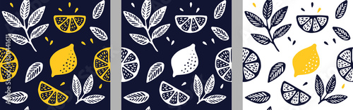 Tropical seamless pattern set with citrus