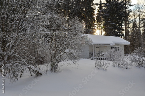 Heavy snowfall at Tampere neighbourhood. Tampere is a city in Pirkanmaa, southern Finland. It is the most populous inland city in the Nordic countries. photo