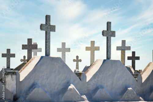 Group Of Crosses On Graves In Christian Cemetery