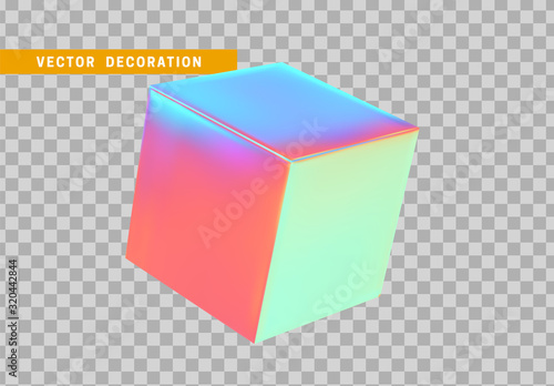 Cube is three-dimensional geometric shape isolated with colorful hologram chameleon color gradient