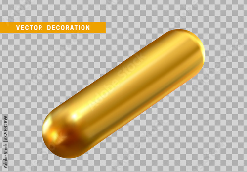 Hollow capsule isolated golden color. 3d objects geometric shape. vector illustration