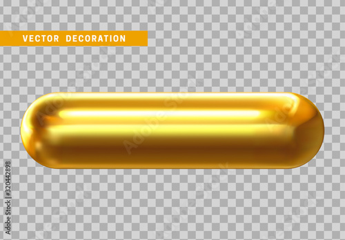 Hollow capsule isolated golden color. 3d objects geometric shape. vector illustration