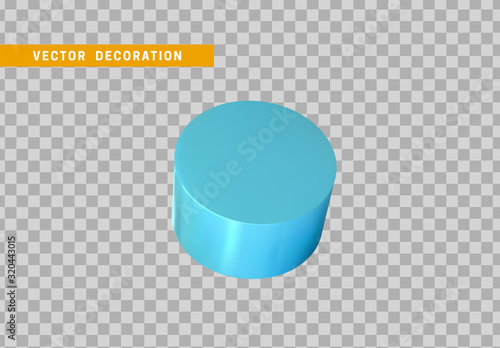 Cylinder 3d objects geometric shape. Round timber isolated blue color. vector illustration