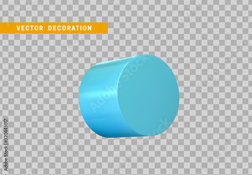 Cylinder 3d objects geometric shape. Round timber isolated blue color. vector illustration
