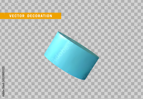 Cylinder 3d objects geometric shape. Round timber isolated blue color. vector illustration