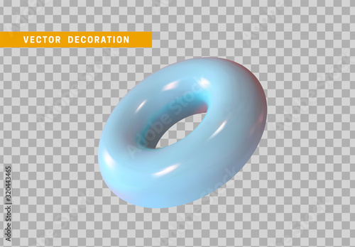 Torus isolated with blue color gradient. 3d objects, Round ring tor shape. vector illustration