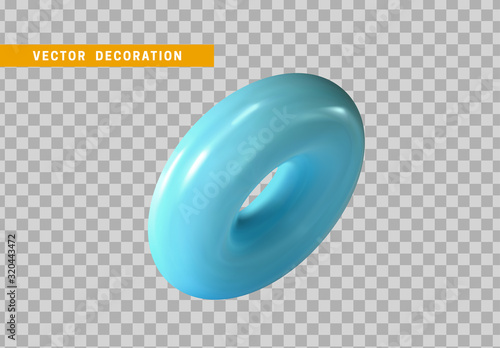 Torus isolated with blue color gradient. 3d objects, Round ring tor shape. vector illustration