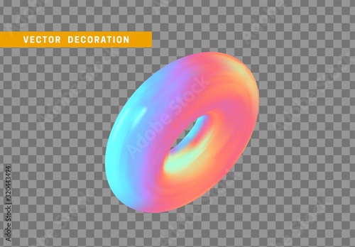 Torus isolated with colorful hologram chameleon color gradient. Abstract 3d objects, Round ring tor shape. vector illustration