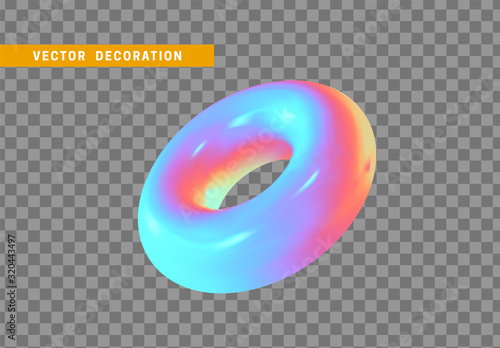 Torus isolated with colorful hologram chameleon color gradient. Abstract 3d objects, Round ring tor shape. vector illustration
