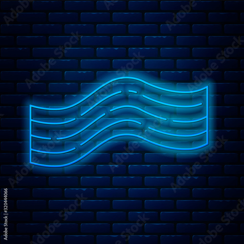 Glowing neon line Bacon stripe icon isolated on brick wall background. Vector Illustration