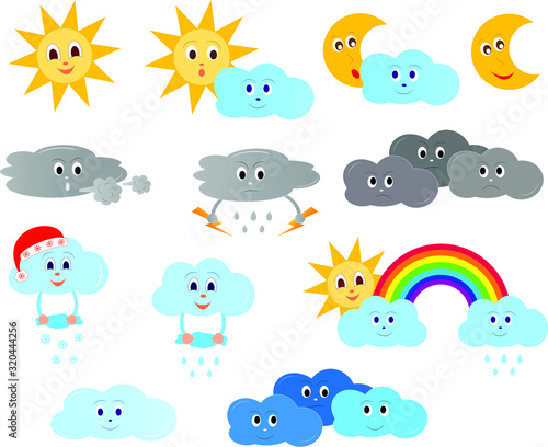 Weather Elements Icons Vector Cartoon Illustrations 