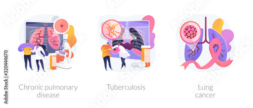 Lung disease abstract concept vector illustration set. Chronic pulmonary disease, tuberculosis, lung cancer, lower respiratory infections symptoms and treatment. Laboratory diagnosis abstract metaphor