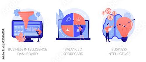 Data analysis, strategic management, analytical research icons set. Business intelligence dashboard, balanced scorecard, business intelligence metaphors. Vector isolated concept metaphor illustrations