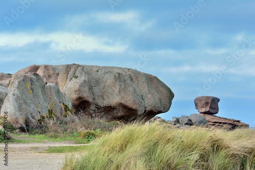 Landscape of the pink granite coast in Brittany France photo