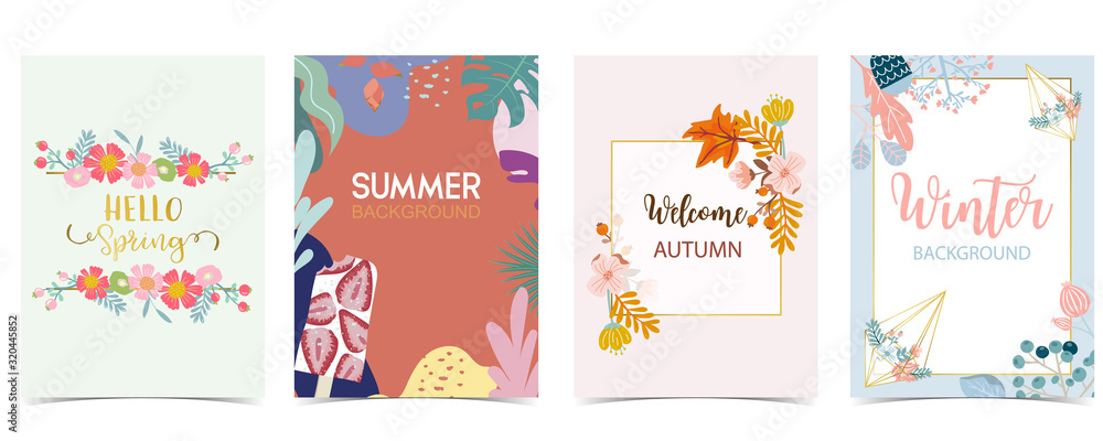 Collection of winter background set for spring,summer,autumn and winter.Editable vector illustration for birthday invitation,postcard and website banner