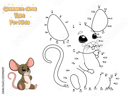 Connect The Dots and Draw Cute Cartoon Rat. Educational Game for Kids. Vector Illustration With Cartoon Animal Characters