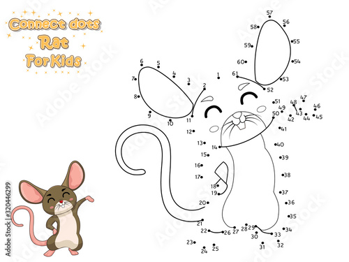 Connect The Dots and Draw Cute Cartoon Rat. Educational Game for Kids. Vector Illustration With Cartoon Animal Characters