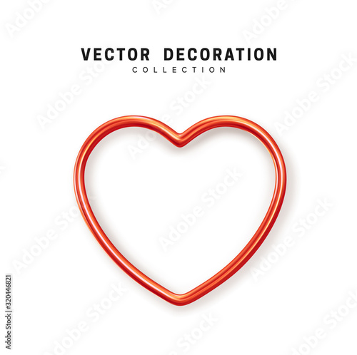 Red Heart realistic decoration 3d object. Romantic Symbol of Love Heart isolated. Vector illustration